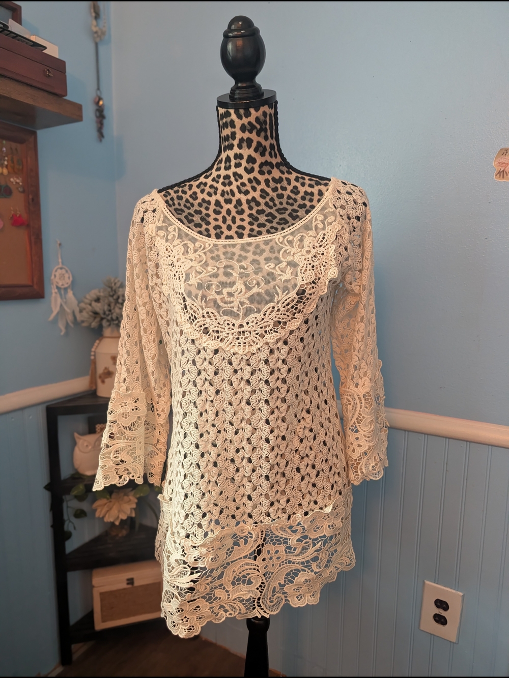 Kori America- Crocheted Lace Tunic Top in Cream